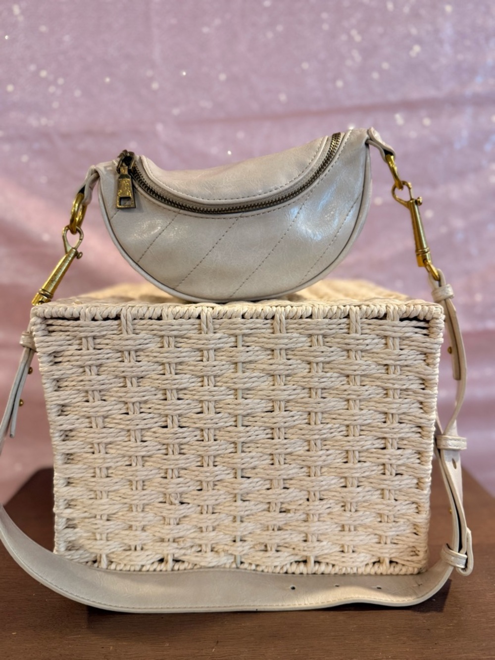 Antik Kraft Cream Crescent Crossbody with Gold Hardware